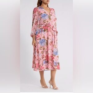 Anne Klein Chiffon Floral Fairy Midi Dress Sz M Feminine Spring Flirty Garden